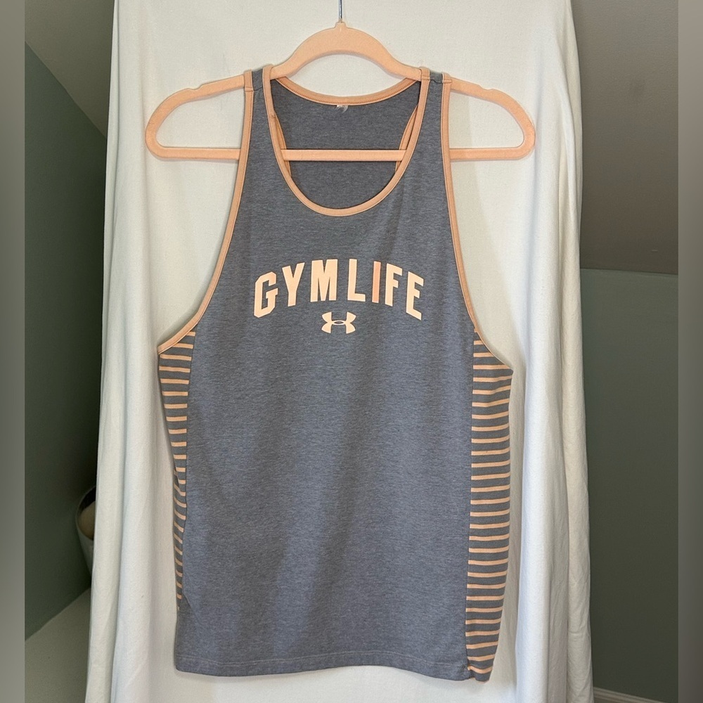 Under Armour Gym Life Gray and light orange/peach Gym Tank Top Size Large - Picture 2 of 7